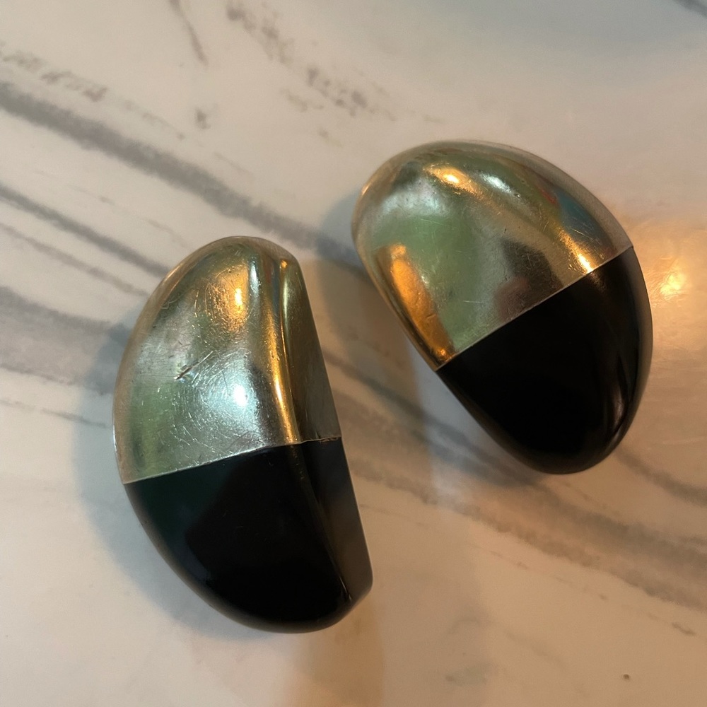 Vintage brass and black oversized earrings